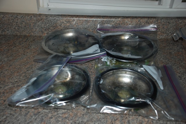 Drip pans in bags with ammonia